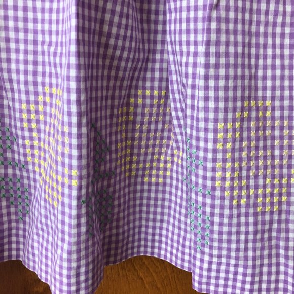 Handmade Apron Purple Checked Cross Stitch Waist Tie Cottage Core Christmas Gift - Picture 5 of 6